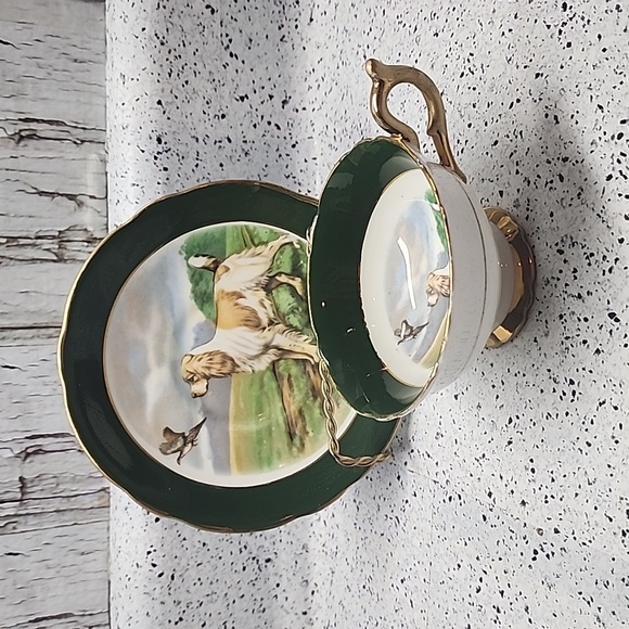 Regency English Setter Dog Pheasant Tea Green Cup Saucer Bone China England - Picture 2 of 7